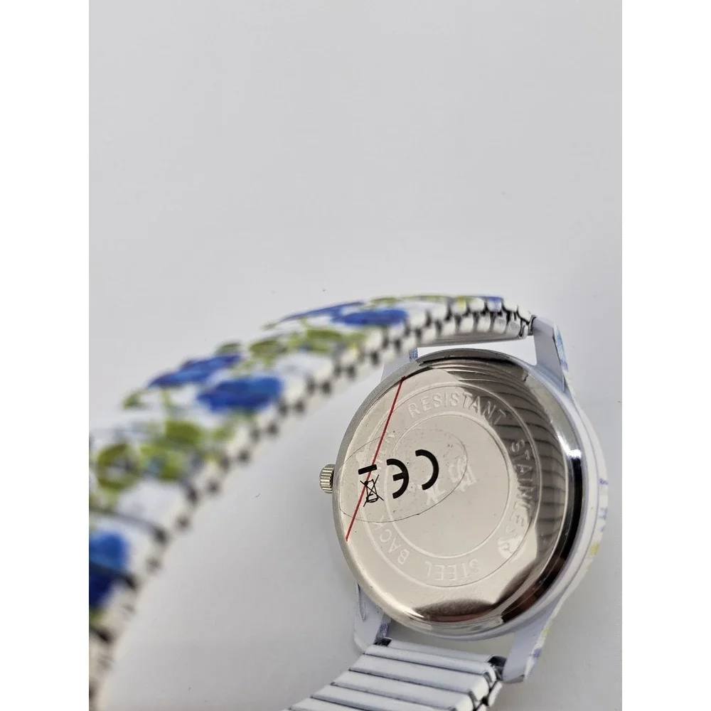 Women Watch Large Numerals 36MM Multicolor Flowers Stretch Band 6.5